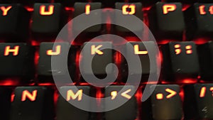 Dark backlit keyboard keys
