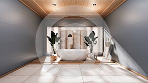 The dark bathroom japanese style .3D rendering