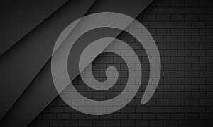 Dark black abstract overlap layers background with brick pattern. Simple vector illustration