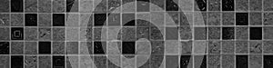 Dark black anthracite gray grey concrete stone cement vintage retro geometric square mosaic motif tiles texture background banner