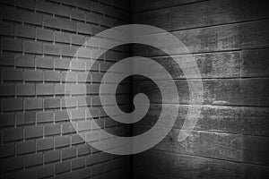 Dark Black Bricks Wall Pattern with Black Wall Wood Texture,Abstract background,Copy space