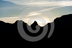 Dark black silhouettes of Durmitor mountain peaks