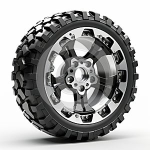 Dark Black And Silver Off Road Wheel Design On White Background