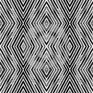 Dark black and white Geometric Watercolor. Decent Seamless Pattern. Hand Drawn Stripes. Brush Textur
