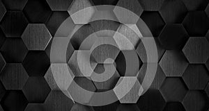 Dark Black and White Hexagonal Tile Background - 3D Illustration