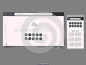 Black Blank web browser window and mobile app. Web UI Elements .