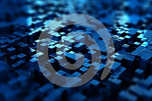 Dark blue abstract background made of pixels generative AI