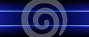 Blue digital background with binary code and glowing perspective grid lines vector