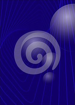 On a dark blue background balls and spiral graphics