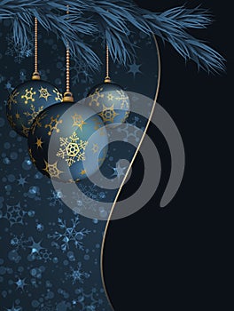 Dark blue background with Christmas balls.