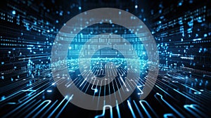 Dark blue background with computer code