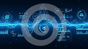 Futuristic digital interface displaying complex data visualizations and network connections