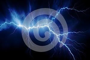 Dark blue background with intense lightning strikes