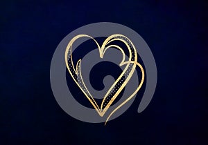 Dark blue background with luxery golden heart. Valentines day illustration