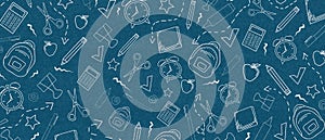 Dark Blue Background with school elements. Back to school concept