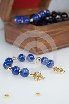 Dark blue Beaded Bracelet with gold clasp