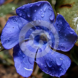 Dark blue bellflower, latin Campanula, flower with water drops from rain, close-up