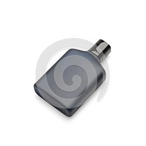 Dark blue Bottle of Perfume isolated on white background with clipping path.