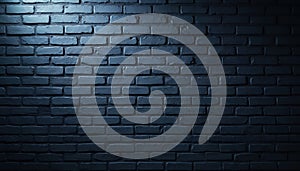 Dark blue brick wall texture. Grunge rough surface, vintage construction. Urban aged background with shadow, brickwork element.