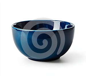 Dark Blue Ceramic Bowl, Isolated on White Background, Tableware, Kitchenware