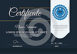 Dark blue Certificate, Vector certificate template.