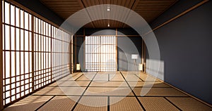 The Dark blue color japan interior design,modern living room. 3d illustration, 3d rendering