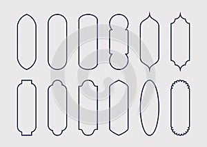 Dark blue common types of blank line architectural modern window frames icons set design elements template on gray