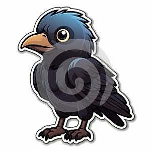 Dark Blue Crow Sticker: Cute Cartoonish Design With Detailed Shading