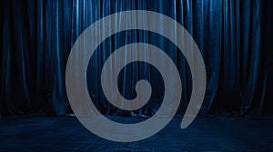 A dark blue curtain in an empty room