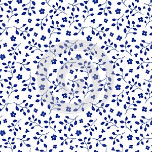 Dark blue ditsy flowers seamless vector pattern