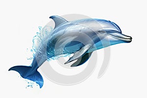 Dark blue dolphin is isolated on a white background. Mammal marine animal.