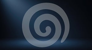 Dark blue empty studio background with subtle spotlight effect and floor reflection.