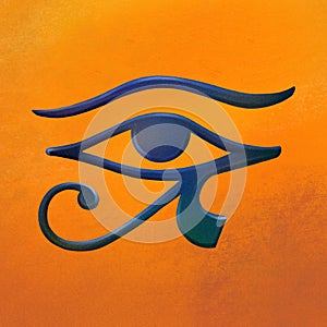 Dark blue eye of horus in the style of digital airbrushing.