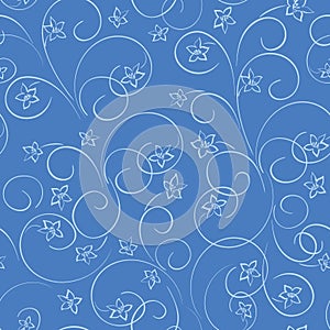 Dark blue vector floral background - seamless pattern