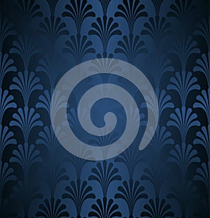 Dark Blue Floral Gatsby Art Deco Pattern Background
