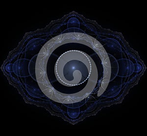 Dark blue fractal mandala on black background