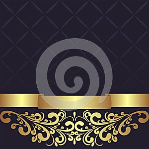 Dark blue geometric Background decorated the golden floral Border.