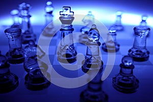Dark blue glass chessboard
