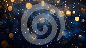 Dark Blue And Gold Glitter Lights Abstract Background