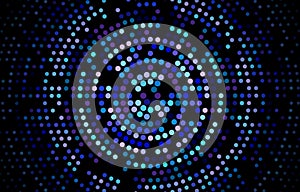 Dark blue halftone geometric circles, shapes. Interesting mosaic background