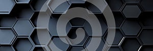 Dark Blue Hexagonal Pattern with Abstract Geometric Design and Textured Surface Background