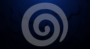 Dark blue hexagonal pattern forms a textured background. The hexagons create a