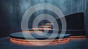 Dark Blue Illuminated Steps Platform