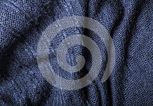 Dark Blue knitting texture background, warm blanket or sweater