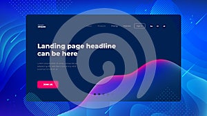 Dark blue Liquid color background design for Landing page site. Fluid gradient shapes composition. Futuristic design