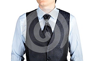 Dark blue men waistcoat with jacquard pattern photo