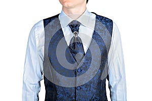 Dark blue men wedding vest jacquard fabric