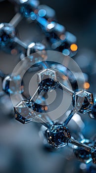 Dark Blue Metallic Molecular Model Close Up