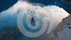 Dark blue mirror color of water in a mountain lake