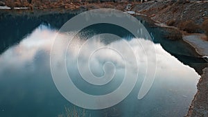 Dark blue mirror color of water in a mountain lake